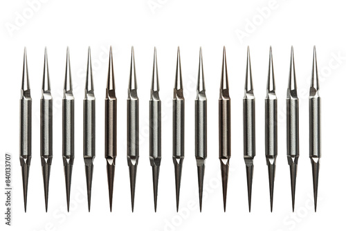 A Row of Precision Tools: A Glimpse Into the World of Micro-Machining Isolated on a Transparent Background PNG. photo