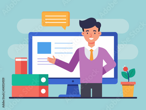Educational web seminar, internet classes, professional 3D character personal teacher service. Webinar, digital classroom, online teaching metaphors vector illustration.