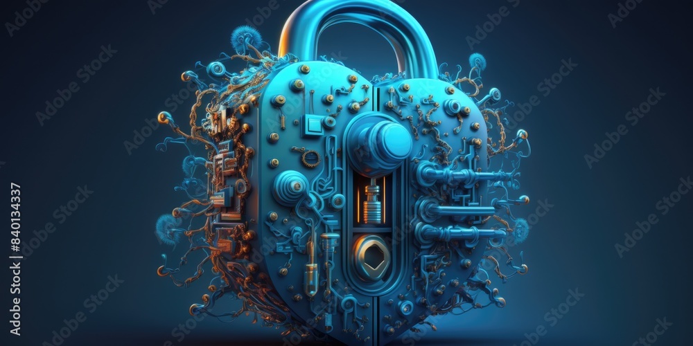 Cybersecurity blue background Artificial Intelligence lock and key Cybersecurity blue background Artificial Intelligence lock and key