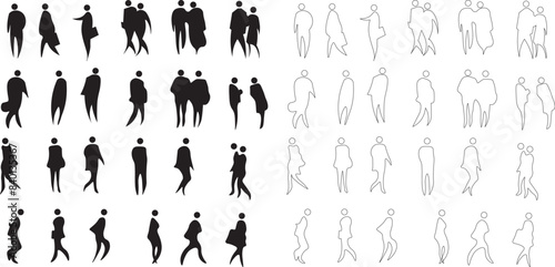 A set of silhouettes of people in various poses 