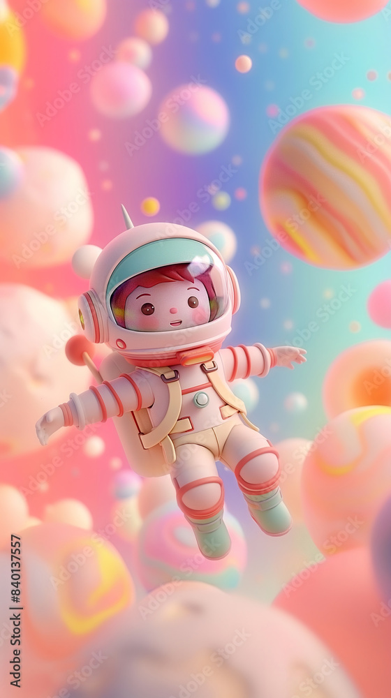 Fototapeta premium An 3d astronaut wearing a space suit floats weightlessly in the air next to a planet
