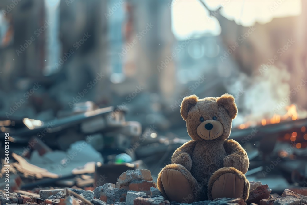 Children's Innocence Amidst War Devastation: Teddy Bear Toy Symbolizes Hope Over Crisis Children's Innocence Amidst War Devastation: Teddy Bear Toy Symbolizes Hope Over Crisis