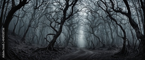 Twilight Encapsulating A Spooky Forest Path. Generative AI