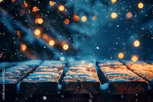 Snowy night with lights and snow photo