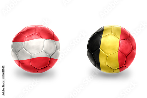 football balls with national flags of belgium and austria ,soccer teams. on the white background.