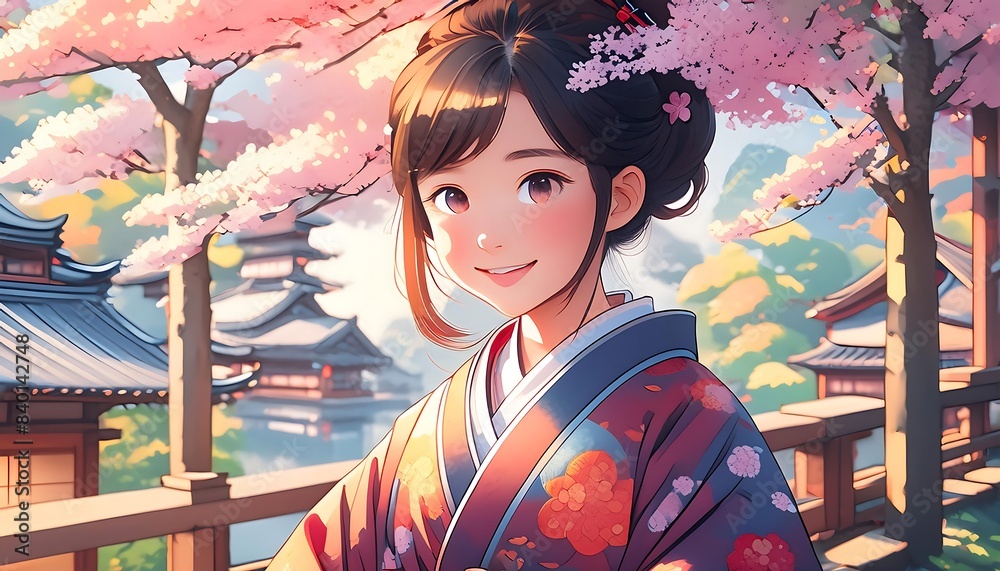 paint A woman wearing a kimono with a floral pattern paint A woman wearing a kimono with a floral pattern