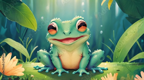 drawing of cute little frog in nature photo