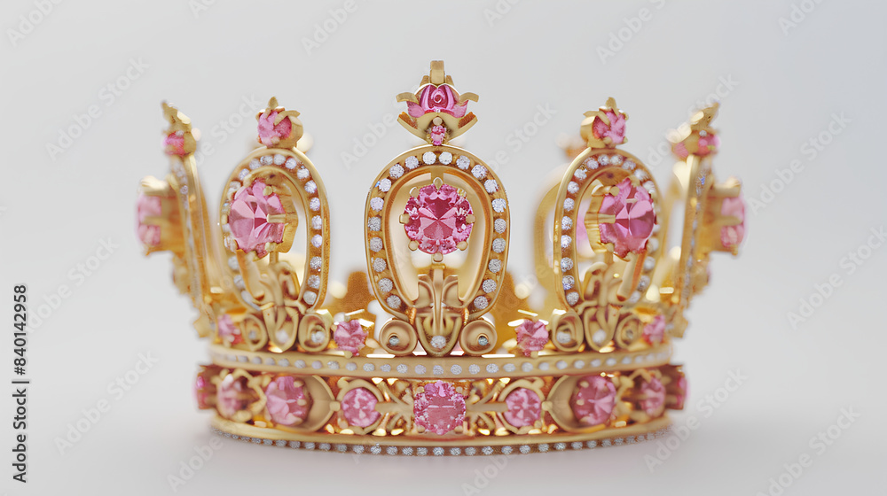 Obraz premium royal gold crown with pink diamonds isolated on white background