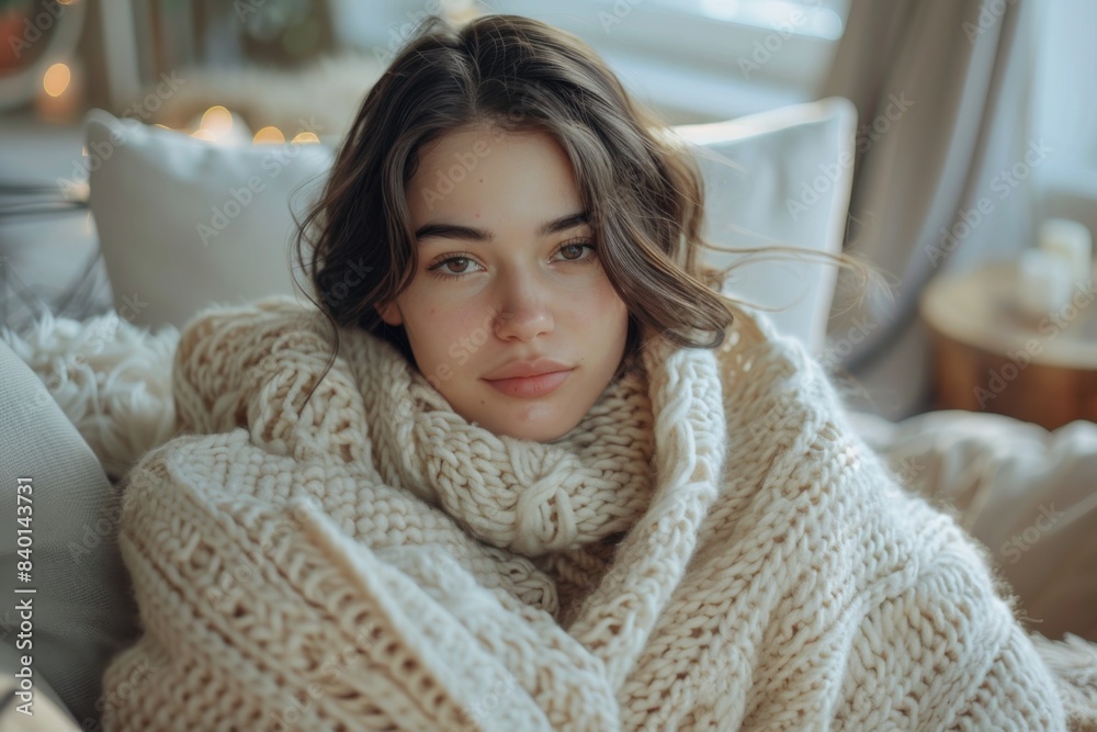Woman covered blanket couch Woman covered blanket couch