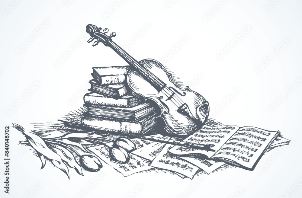 Fototapeta premium Still life with a violin. Vector drawing