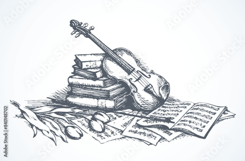Still life with a violin. Vector drawing