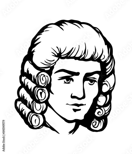 Vintage french wig. Vector drawing