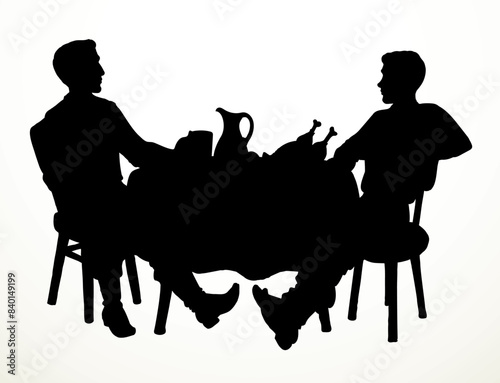 The man at the table. Vector drawing