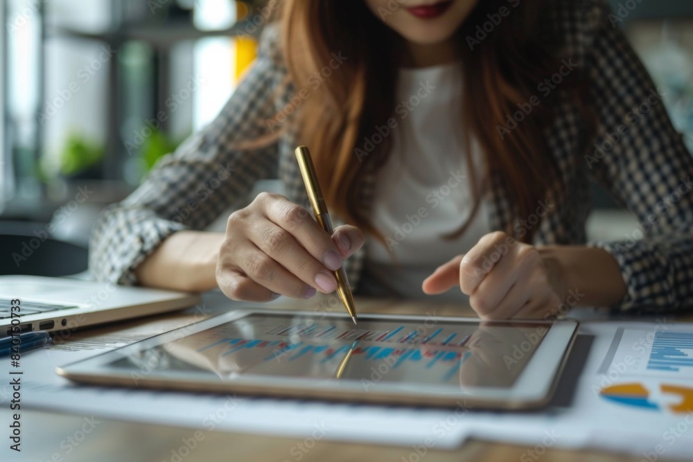 Tablet user drawing on paper Tablet user drawing on paper