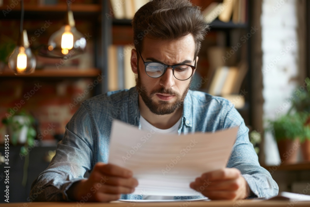 Male studying document in library Male studying document in library