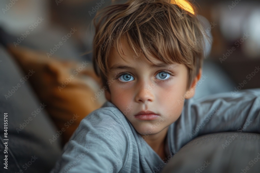 Child seated couch boy Child seated couch boy