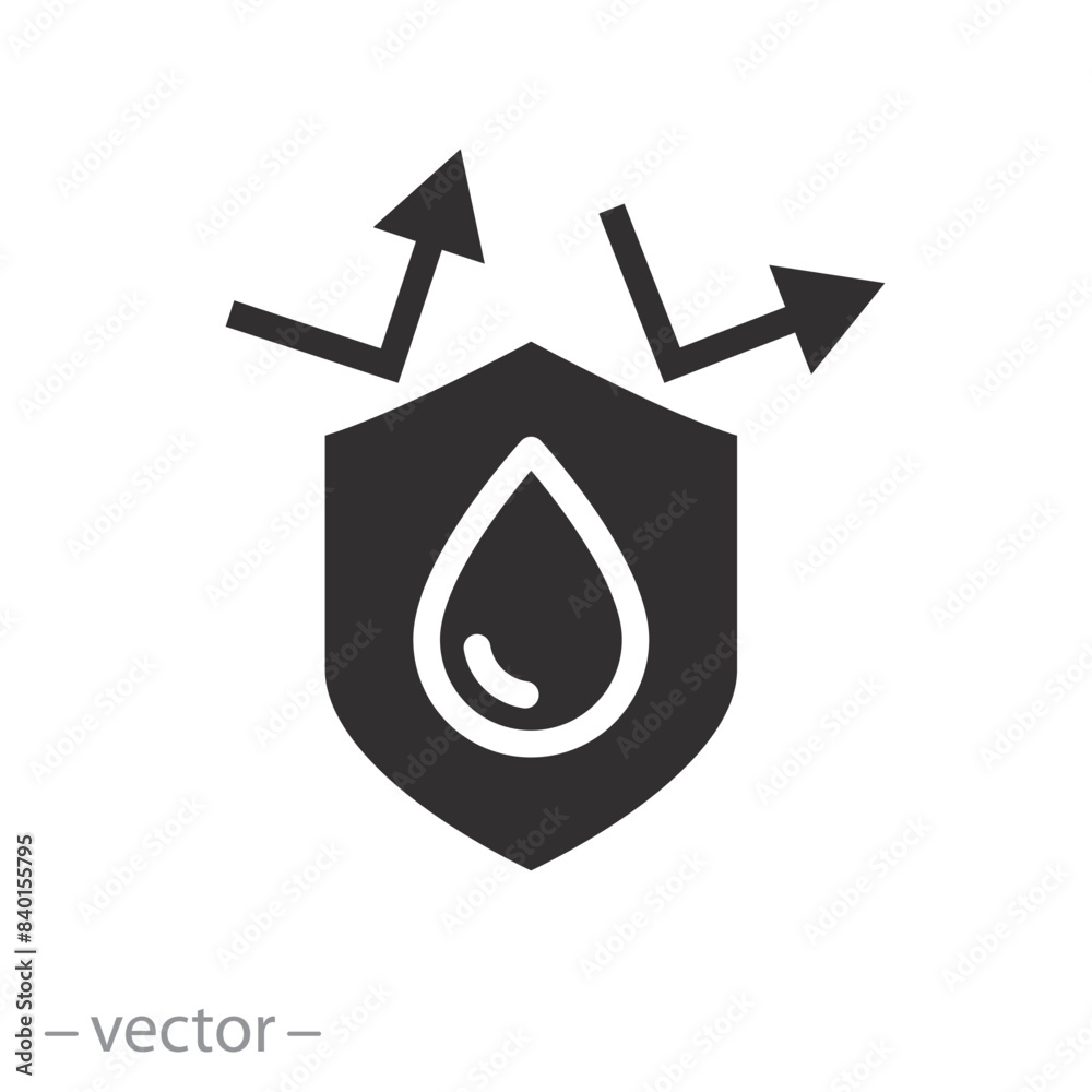 anti water drop icon, waterproof protection, proof rain shield, flat symbol on white background - vector illustration anti water drop icon, waterproof protection, proof rain shield, flat symbol on white background - vector illustration