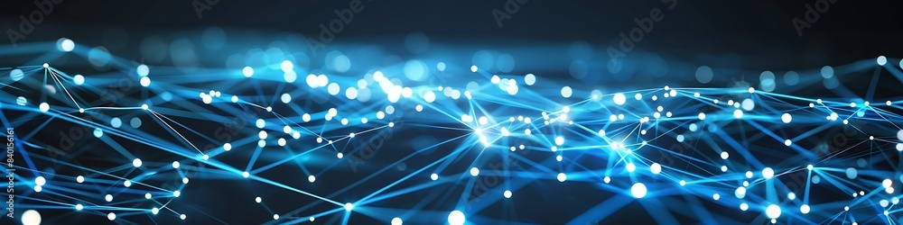 Fototapeta premium High-tech background with bright blue and white dots and lines forming a complex plexus network