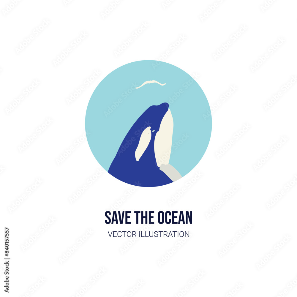 world oceans day. Save the ocean. Flat art orca dolphin for save ocean sea life creatures stamp, sticker, label, logo, design world oceans day. Save the ocean. Flat art orca dolphin for save ocean sea life creatures stamp, sticker, label, logo, design