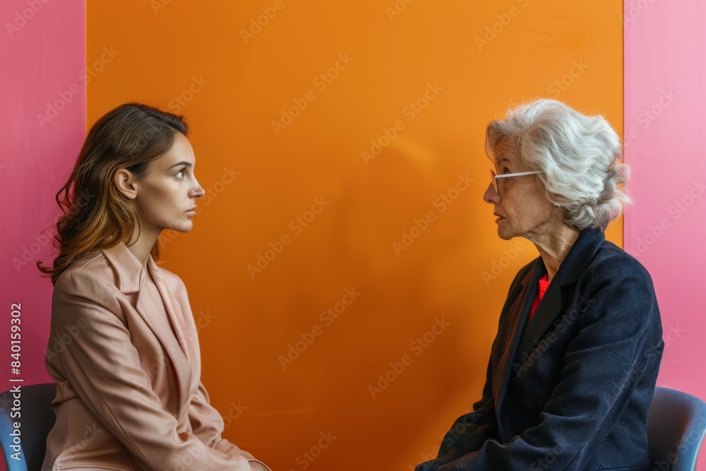 Pair of women seated together indoors Pair of women seated together indoors