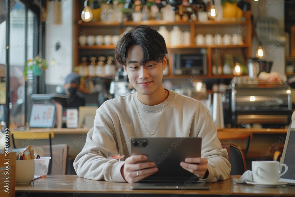 Man using tablet at a desk Man using tablet at a desk