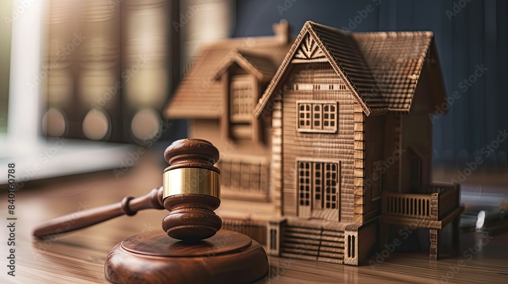 Concept image of real estate auction, legal system and property division after divorce. Perfect for business, property, and mortgage related content. Concept image of real estate auction, legal system and property division after divorce. Perfect for business, property, and mortgage related content.
