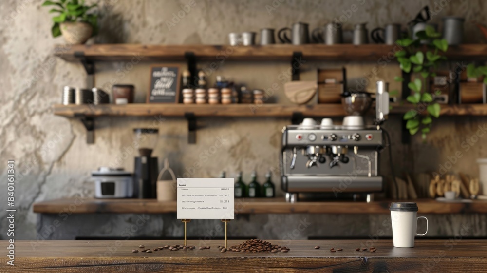 Modern Cafe Ambiance Barista's Corner with Espresso Machine Coffee Beans and Blank Business Cards Trendy Coffee Shop Interior Stock Photo Modern Cafe Ambiance Barista's Corner with Espresso Machine Coffee Beans and Blank Business Cards Trendy Coffee Shop Interior Stock Photo