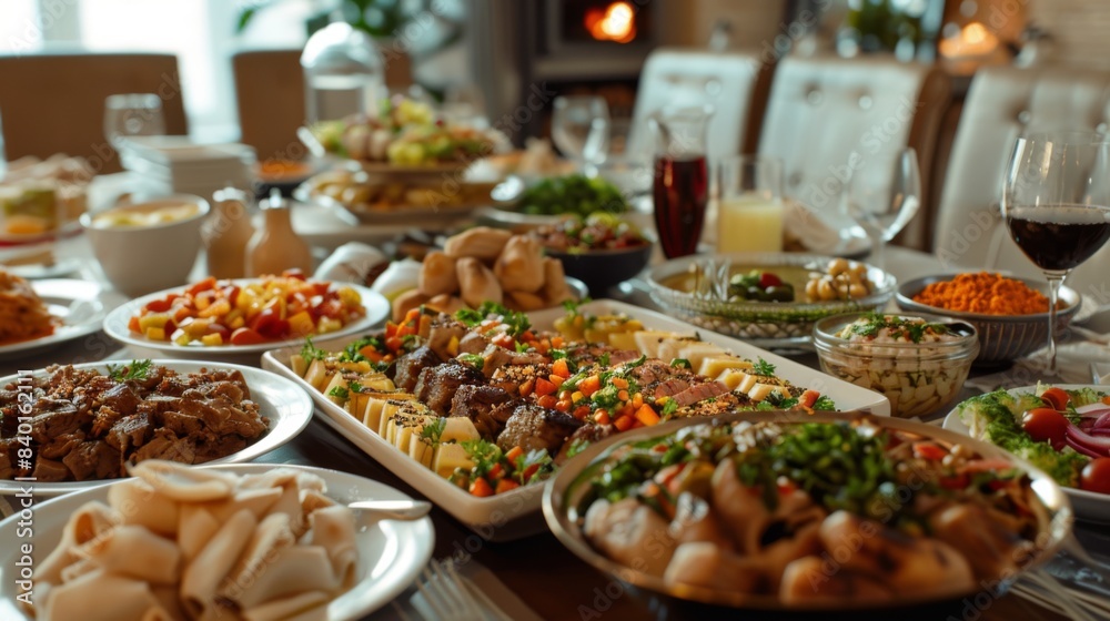 Traditional Eid Adha Feast with Lavish Spread of Various Dishes for Commercial Use