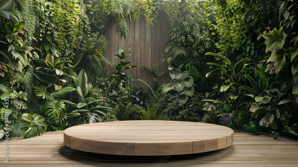 Natural Elegance EcoFriendly Wooden Podium in Lush Botanical Setting for Product Launches Natural Elegance EcoFriendly Wooden Podium in Lush Botanical Setting for Product Launches