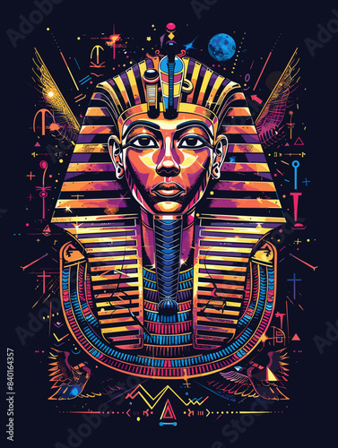 Egyptian pharaoh with egyptian symbols. Vector illustration.