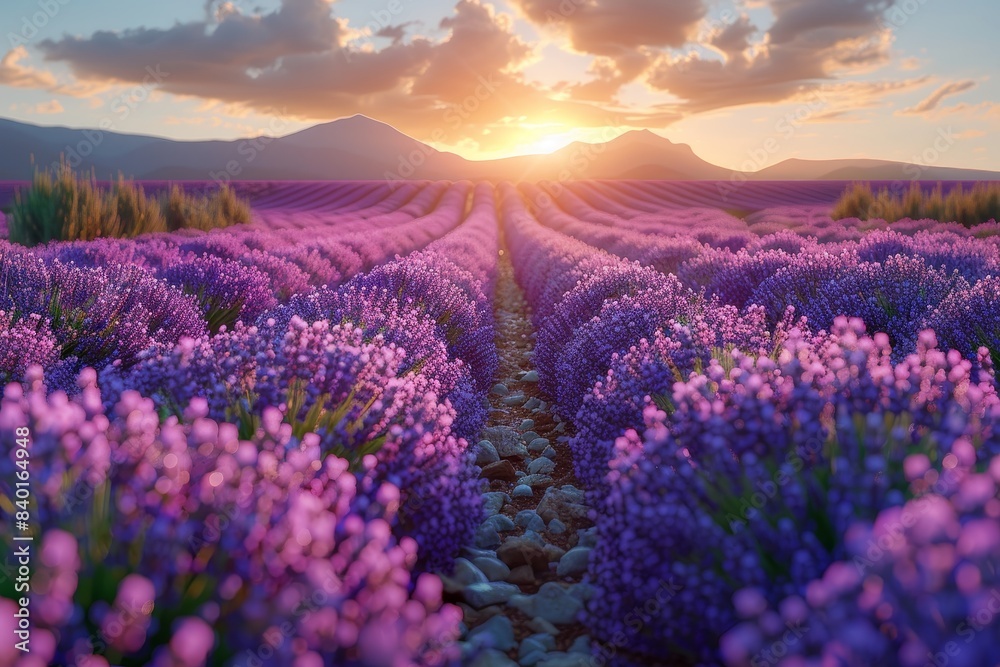Fototapeta premium Aromatic lavender fields in bloom, symbolizing relaxation and beauty. 
