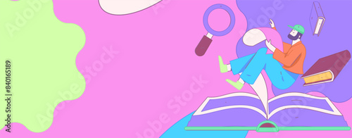 World Book Day Reading Character Flat Vector Concept Operation Hand Drawn Illustration 