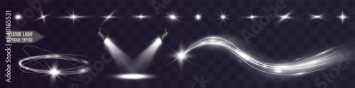 Light white wave and spotlight shine effect,glow line sparkle shine. Silver white wavy effects.	
