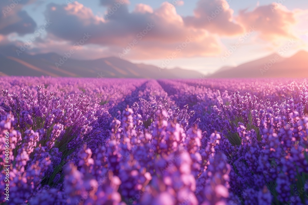 Naklejka premium Aromatic lavender fields in bloom, symbolizing relaxation and beauty.