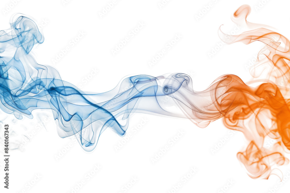 Fototapeta premium The blue and orange smoke is flowing together in a beautiful, swirling pattern