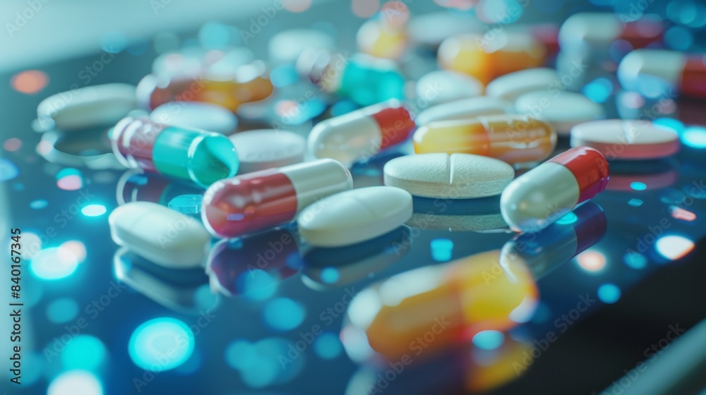 Digital Healthcare CloseUp of Prescription Pills on Tablet Screen Modern Medicine and Technology Concept