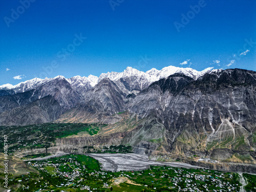 Aerial View Of Valley Surrounded By Hindu Kush Mountain Range, Chitral, Khyber Pukhtoon Khwa, Pakistan photo