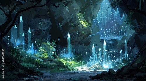 a mystical cave that emits shimmering light
