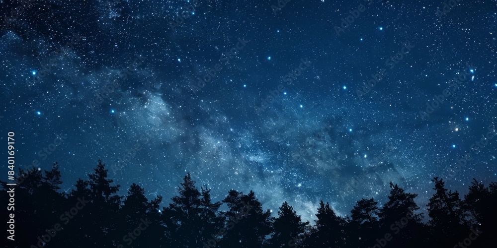 Naklejka premium A starry sky effect, natural scenery, shock, wish, New Year, hope, night, HD wallpaper, background, generated by AI，Starry Night Wishes: Embracing Hope and Beauty in the Night Sky