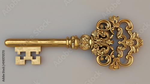 Ornate Antique Golden Key with Intricate Detailing