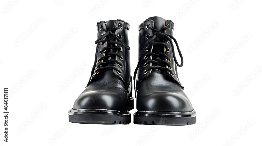Black leather boots with laces isolated on transparent background Black leather boots with laces isolated on transparent background