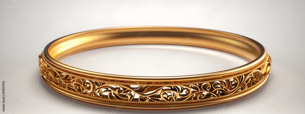 Luxurious Golden Bangle Bracelet with Decorative Designs Luxurious Golden Bangle Bracelet with Decorative Designs