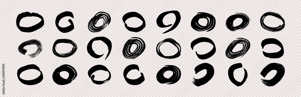 Set of black grunge brush strokes in circle form Set of black grunge brush strokes in circle form