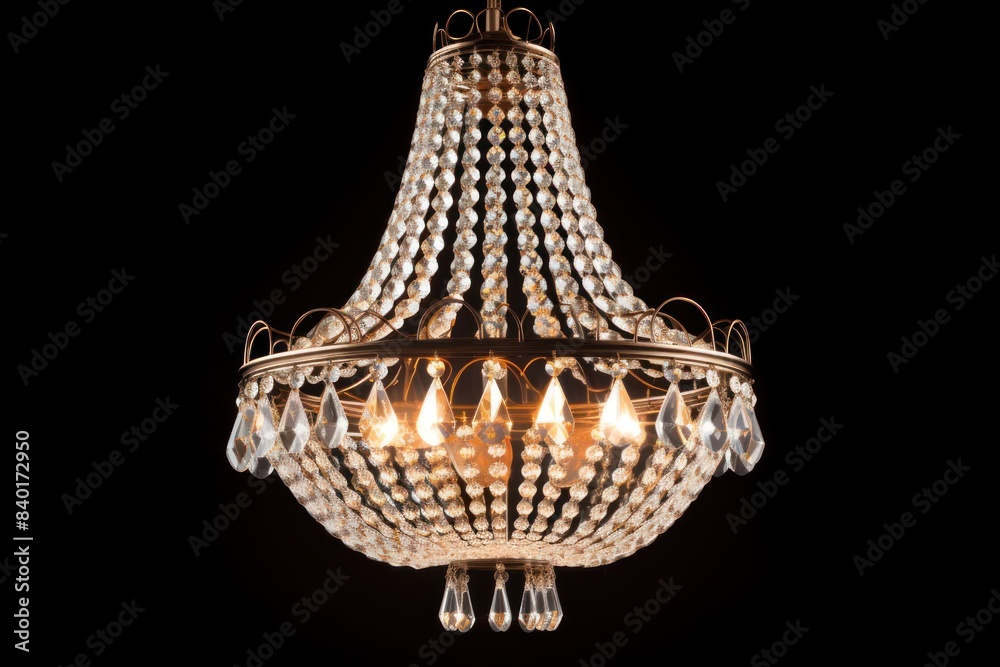 luxurious crystal chandelier with cascading strands of sparkling crystals and a warm, inviting glow