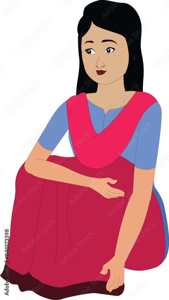 Indian Girl sitting pose. Girl sitting pose for cartoon animation. Asian girl character Indian Girl sitting pose. Girl sitting pose for cartoon animation. Asian girl character