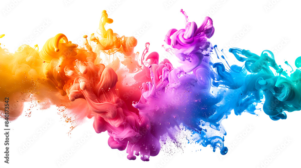 Fototapeta premium Bright colors holi paint mixed abstract stain isolated on transparent background