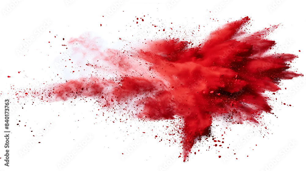 bright red holi paint color powder festival explosion isolated on transparent background