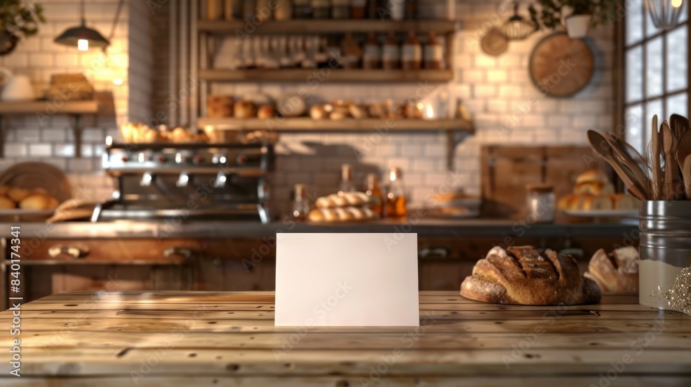 Artisanal Bakery Bliss Fresh Sourdough Pastries and Business Cards on Wooden Counter Artisanal Bakery Bliss Fresh Sourdough Pastries and Business Cards on Wooden Counter