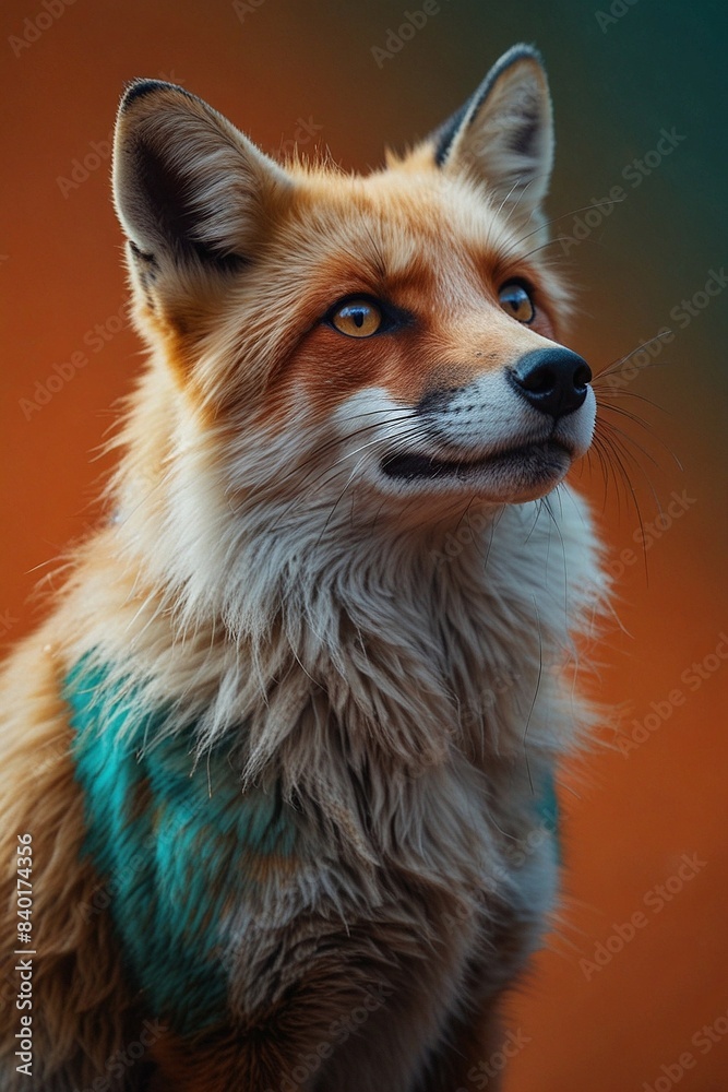 Fototapeta premium Fox Portrait: A Detailed and Colorful Illustration in Orange Style