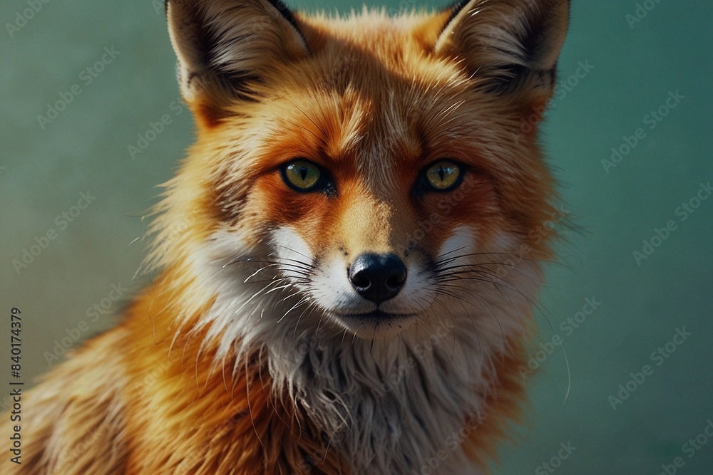 Fototapeta premium Fox Portrait: A Detailed and Colorful Illustration in Orange Style